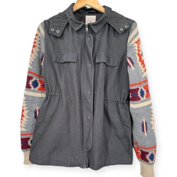 THREAD + SUPPLY Gray Military Utility Jacket Aztec Sleeves Size Large - Picture 1 of 14